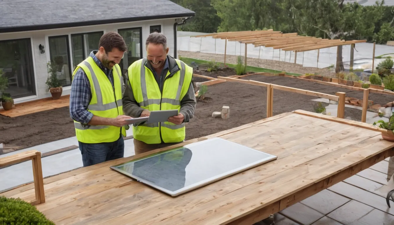 Homeowner reviewing a concrete patio plan in the Brewster area